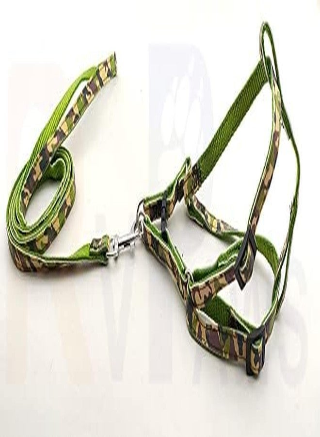 Pups&Pets سترة مبطنة من النايلون 10 مم قابلة للتعديل مع حزام مطبوع بنمط شريطي ومقود طويل، مثالية للمشي في الهواء الطلق/تدريب الكلاب والجراء (أخضر) - Image 2